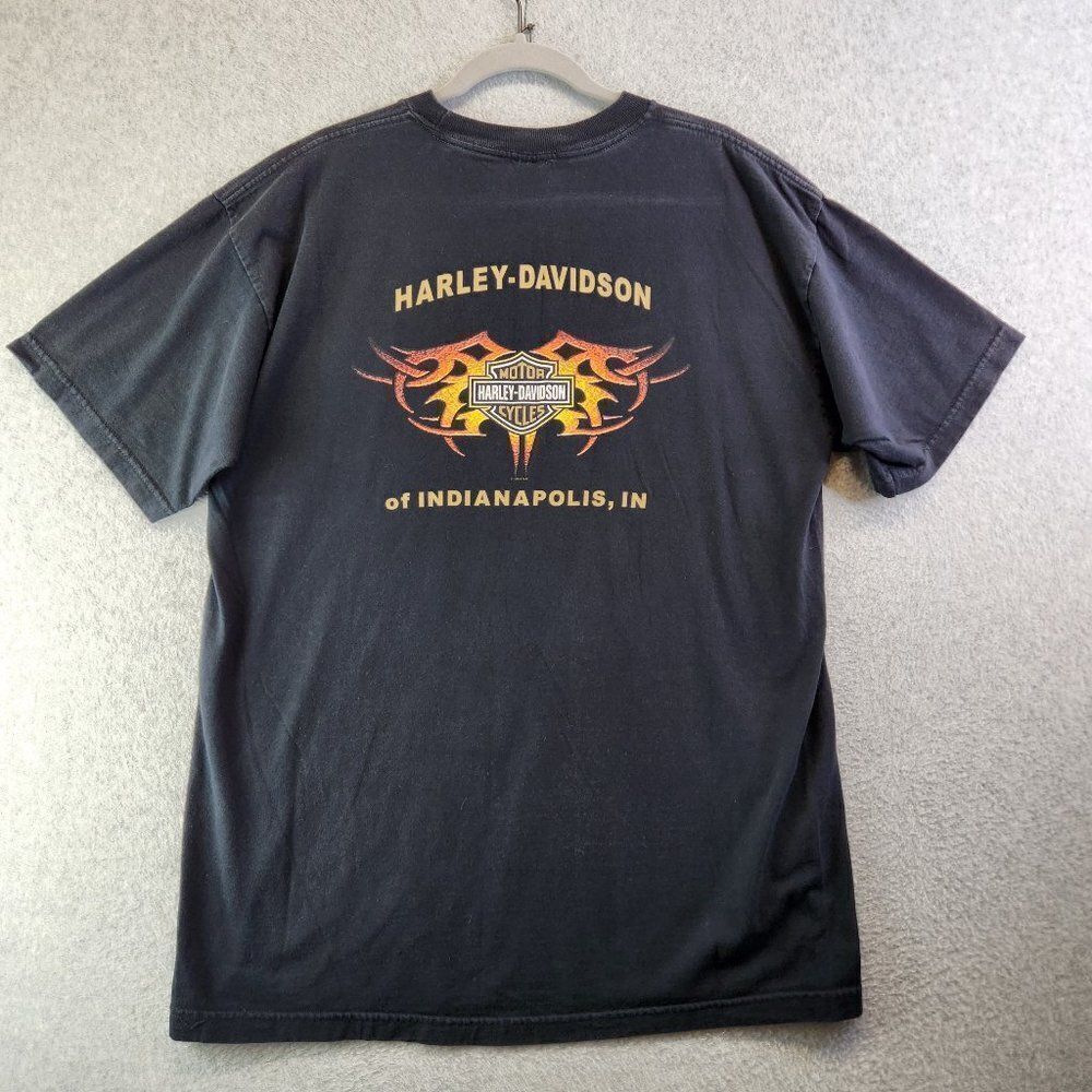 Harley Davidson Shirt Mens XL Black Indianapolis IN 2004 Tribal Flame Pocket